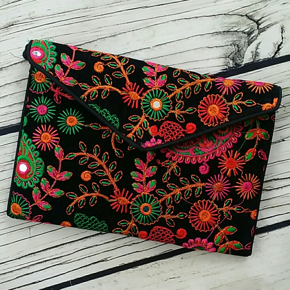 Embroidered Envelope Clutch
